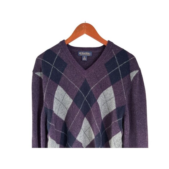 Brooks Brothers Scottish Lambswool Argyle Purple Sweater XL V-Neck 100% Lambswoo - Picture 3 of 8